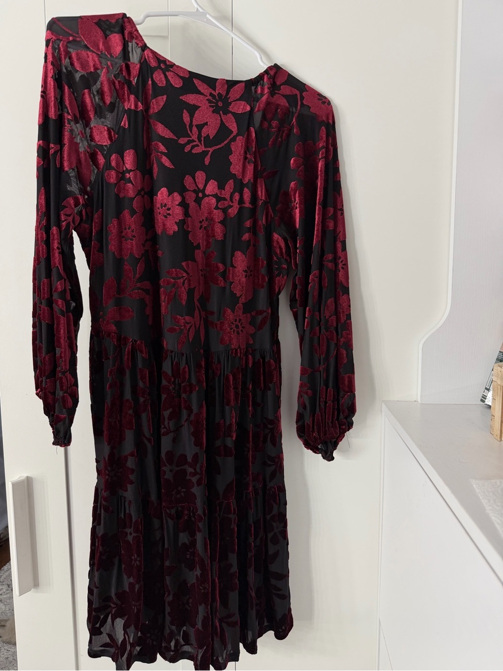 Taylor Charcoal Long-Sleeve Dress with Berry Floral Burnout - Picture 3 of 4
